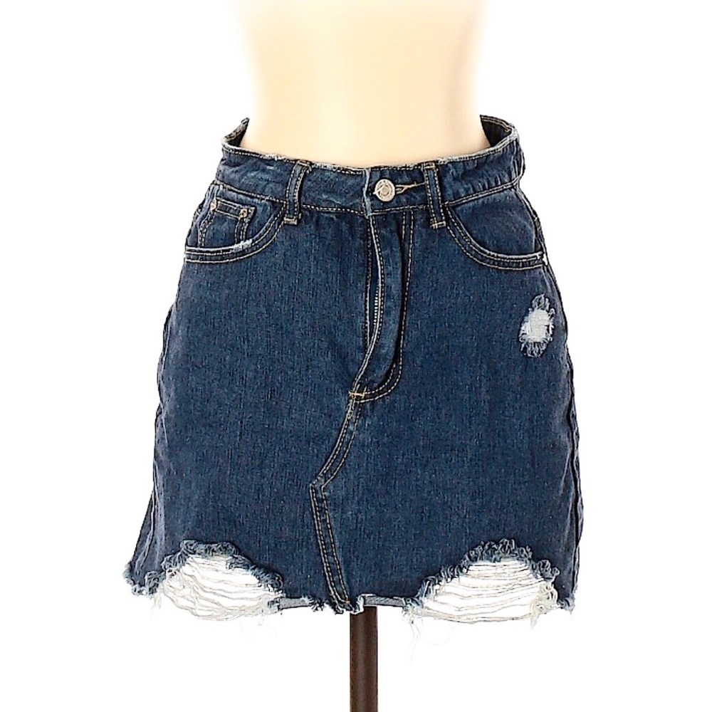 Missguided Frayed & Ripped Denim Skirt - Picture 1 of 5